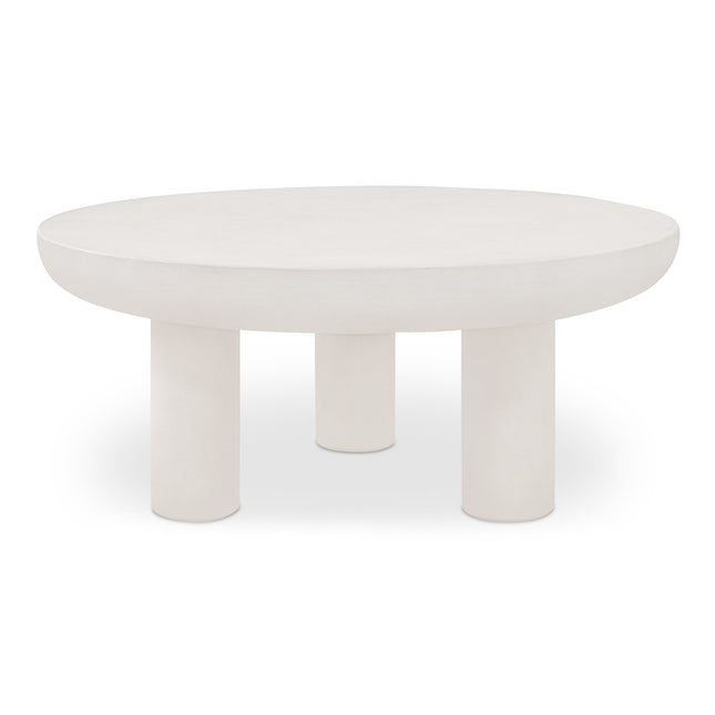 Coffee Table, Round Fiber-Reinforced Concrete Top and Legs, Durable Indoor-Outdoor Design, Cream