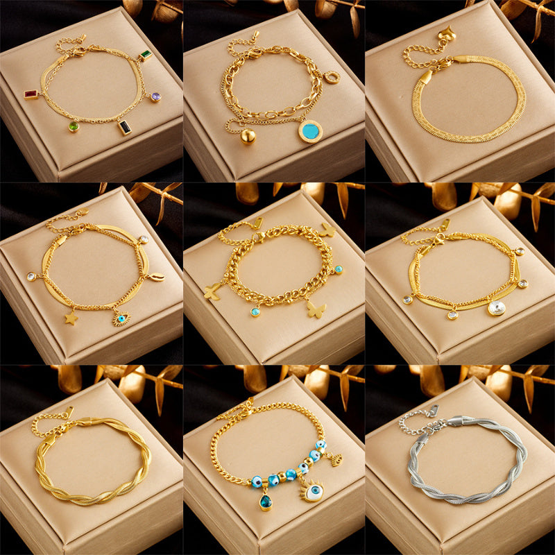 Stainless Steel Gold Plated Punk Fashion Double Layer Bracelet For Women Girl Snake Chain Party Luxury Jewelry