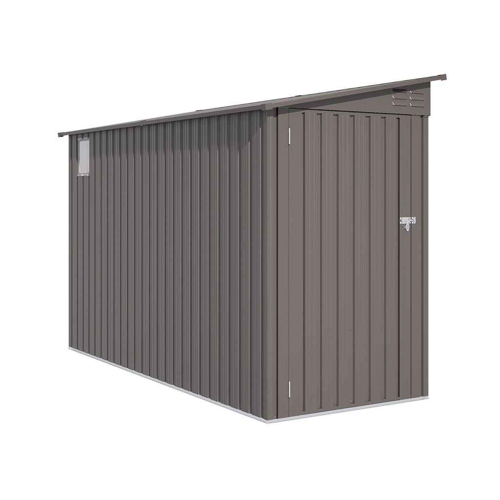 4 x 9 FT Lean to Shed with Windows, Metal Garden Shed Tool House with Sloping Roof with 2 Vents and 1 Side Open Door, Outdoor Storage Shed Waterproof for Backyard, Garden, Patio, Gray