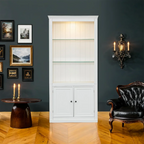 78.75''H 4-Tier Display Shelf, with 5-Colors Dimmable Ceiling Light, Freestanding Farmhouse Bookcases with Storage & Doors, Bookshelf with Adjustable Glass Shelves for Home & Office - White - Eloy Royal