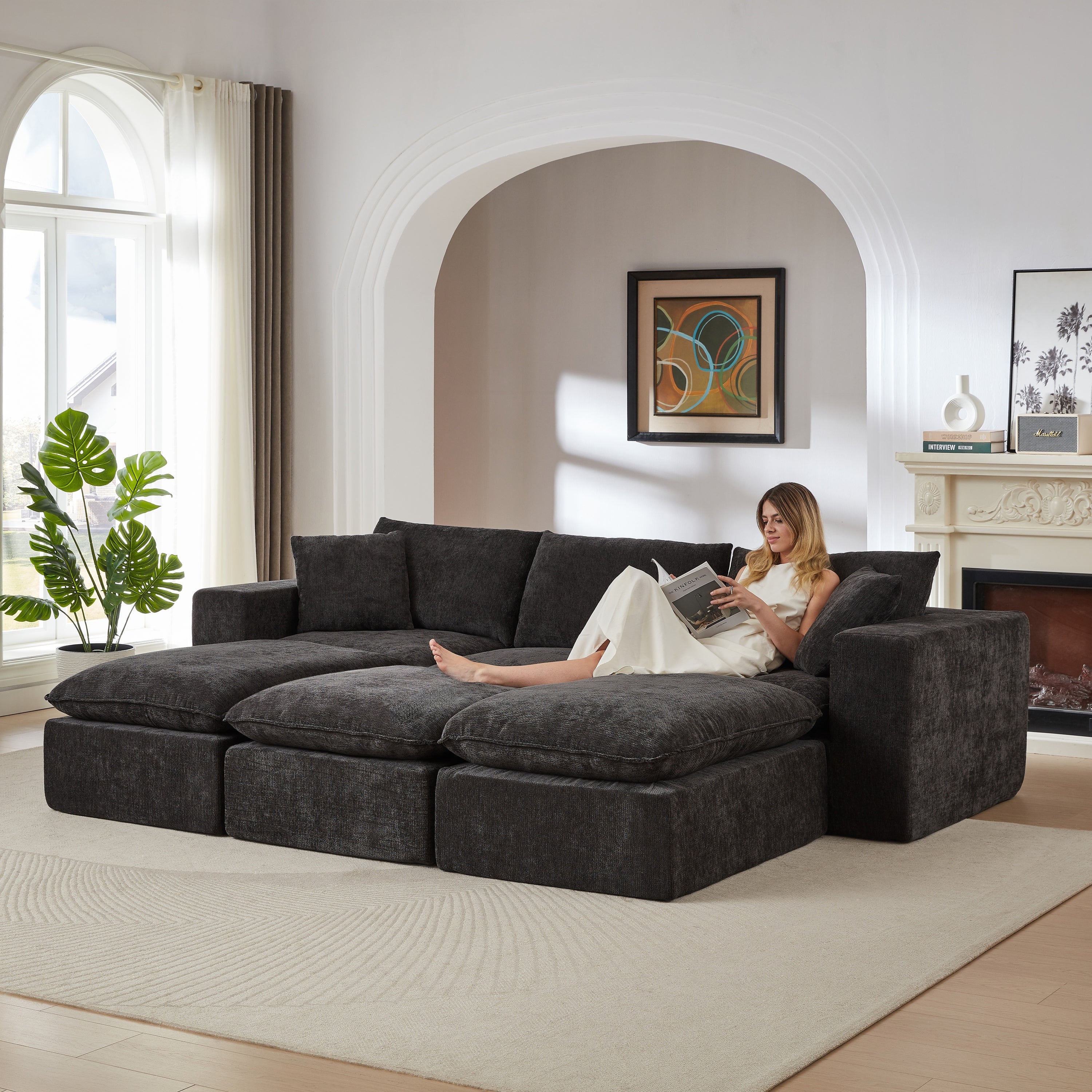Modern Chenille cloud sofa, freely combinable, comfortable to sit on, suitable for modern living room furniture in homes, apartments, and offices