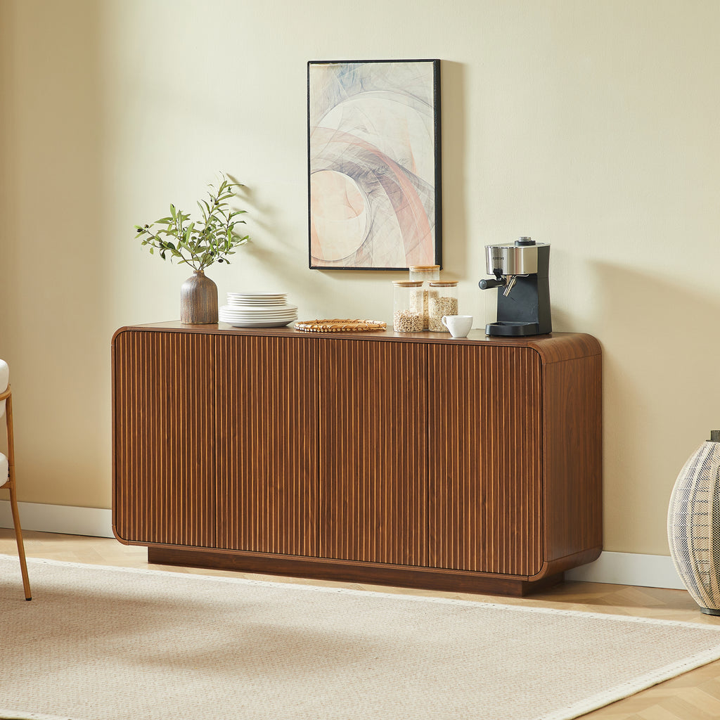 64' Buffet Sideboard Cabinet with Storage,Modern Vertical Fluted Entryway Cabinet, Waterproof & Scratch Resistant Storage Sideboard Cabinet, Ideal for Living Room, Kitchen, Dining Room,Walnut