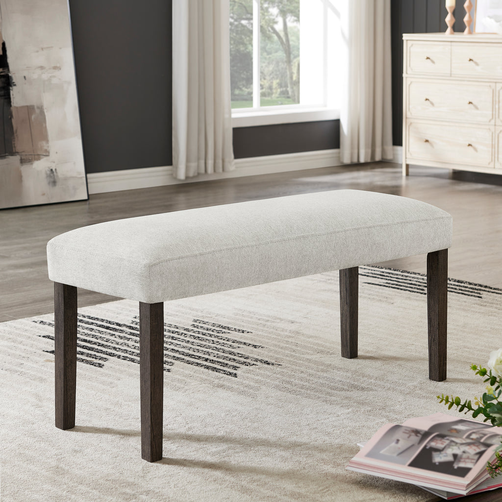 Sorlen Contemporary Gray Upholstered Dining Bench with Walnut Wood Finish