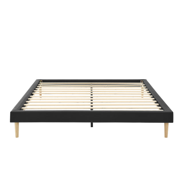Headboard-Free King Size Wood Slat Platform Bed Frame,Black