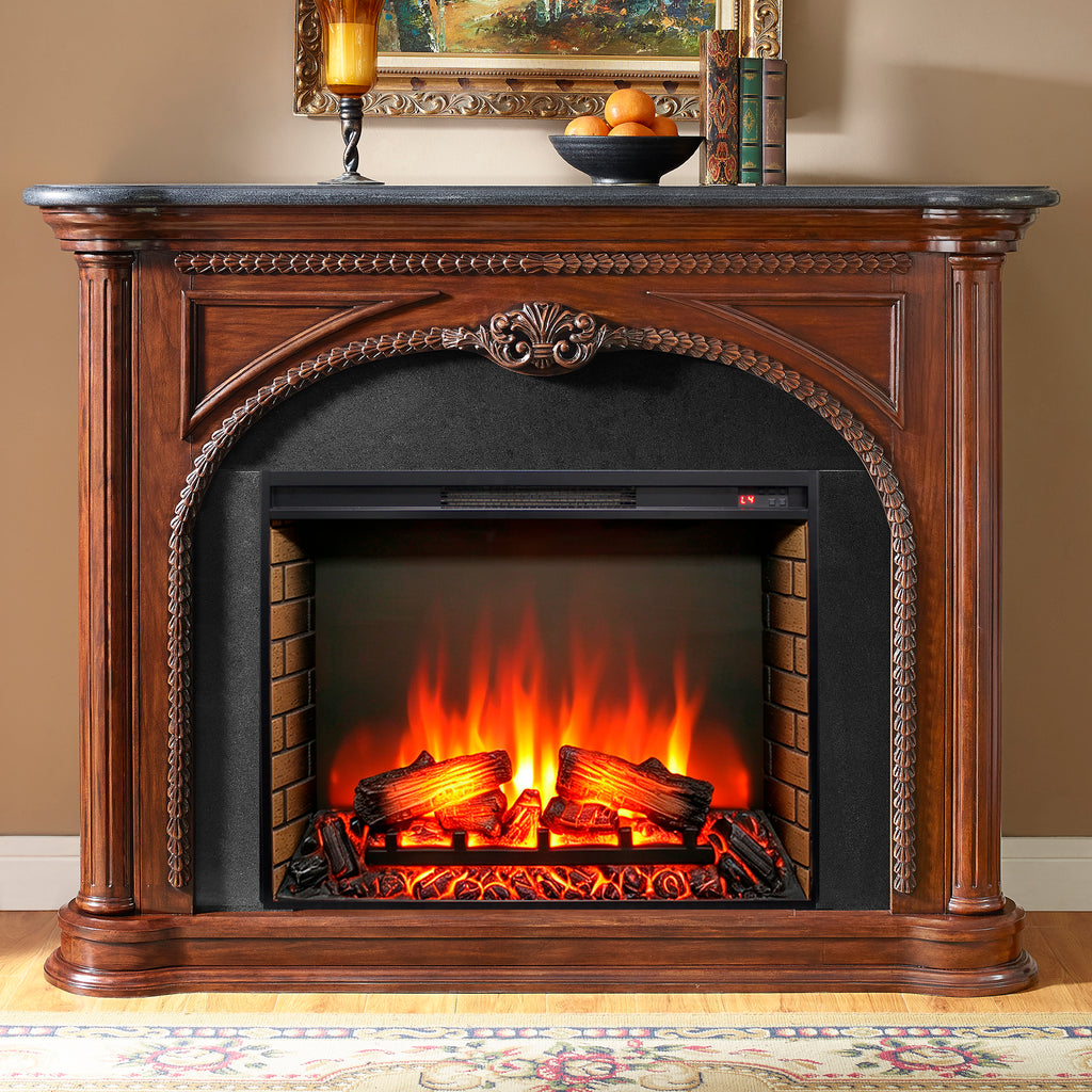 33 inch electric fireplace insert, ultra thin heater with log set & realistic flame, remote control with timer, overheating protection(Only the fireplace)
