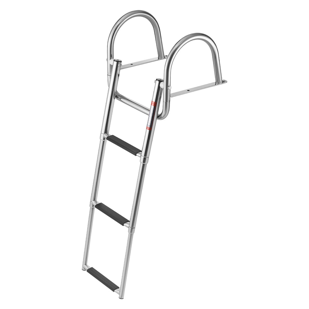 Boat Ladder, 3 Steps, Stainless Steel Telescoping Folding Swim Deck Ladder for Rear Entry Inboard, 600 lbs Capacity with Wide Anti-Slip Steps & Handrails, for Outboards, Yacht, Pontoon Boats