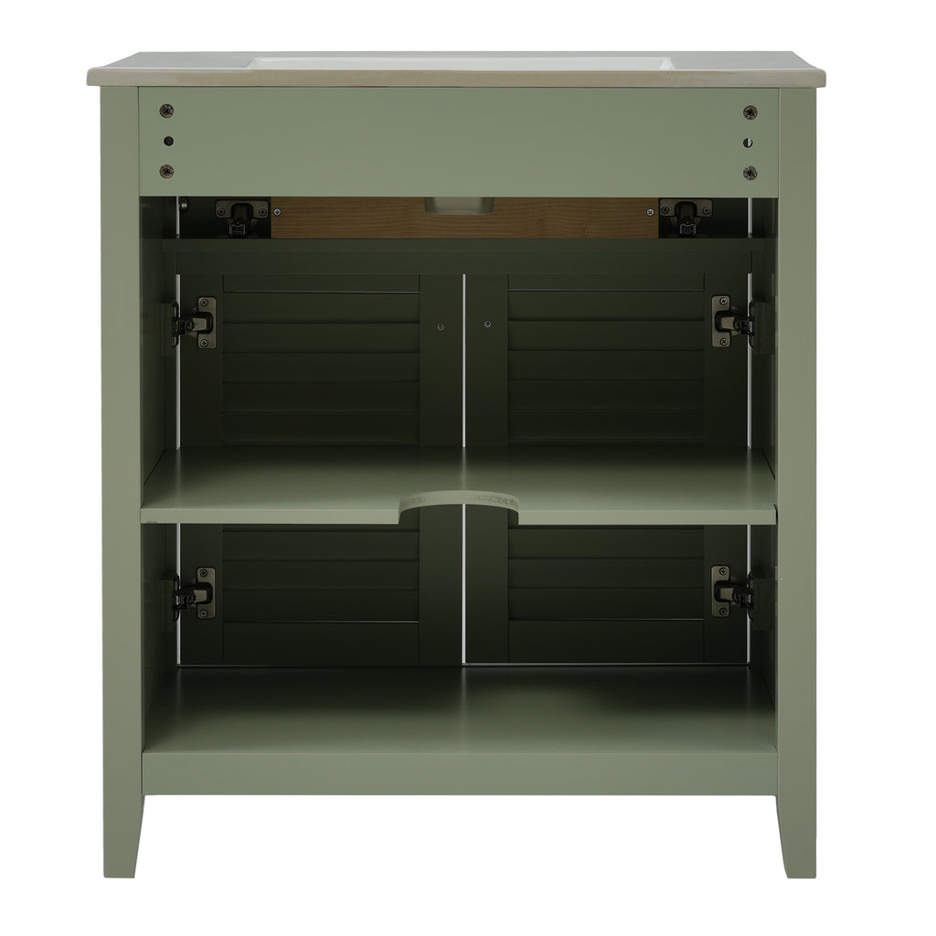 30-Inch Bathroom Vanity with Ceramic Sink Combination, Ample Storage - Features 1 Pullout and Multifunctional Shelf Dividers