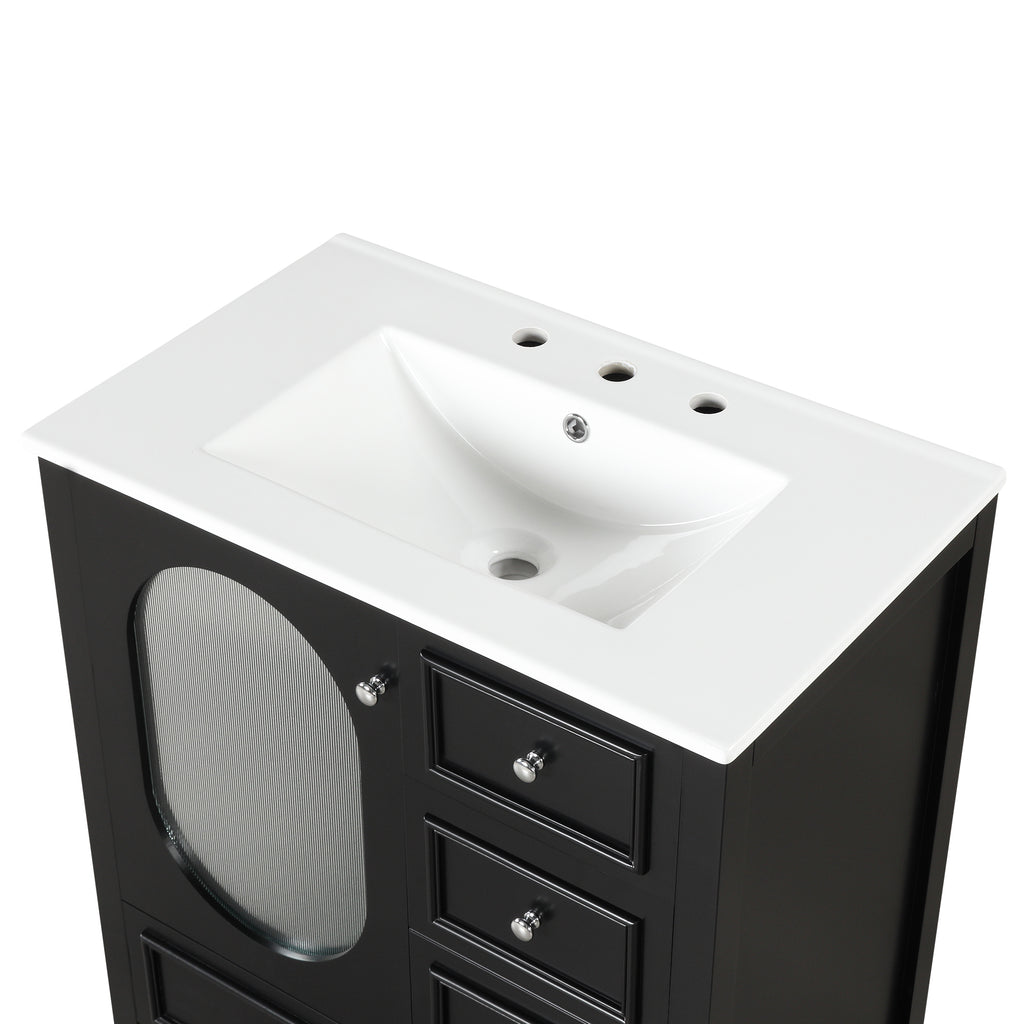 Giotto Three-Drawer Bathroom Vanity with Sink, Black, 30 in