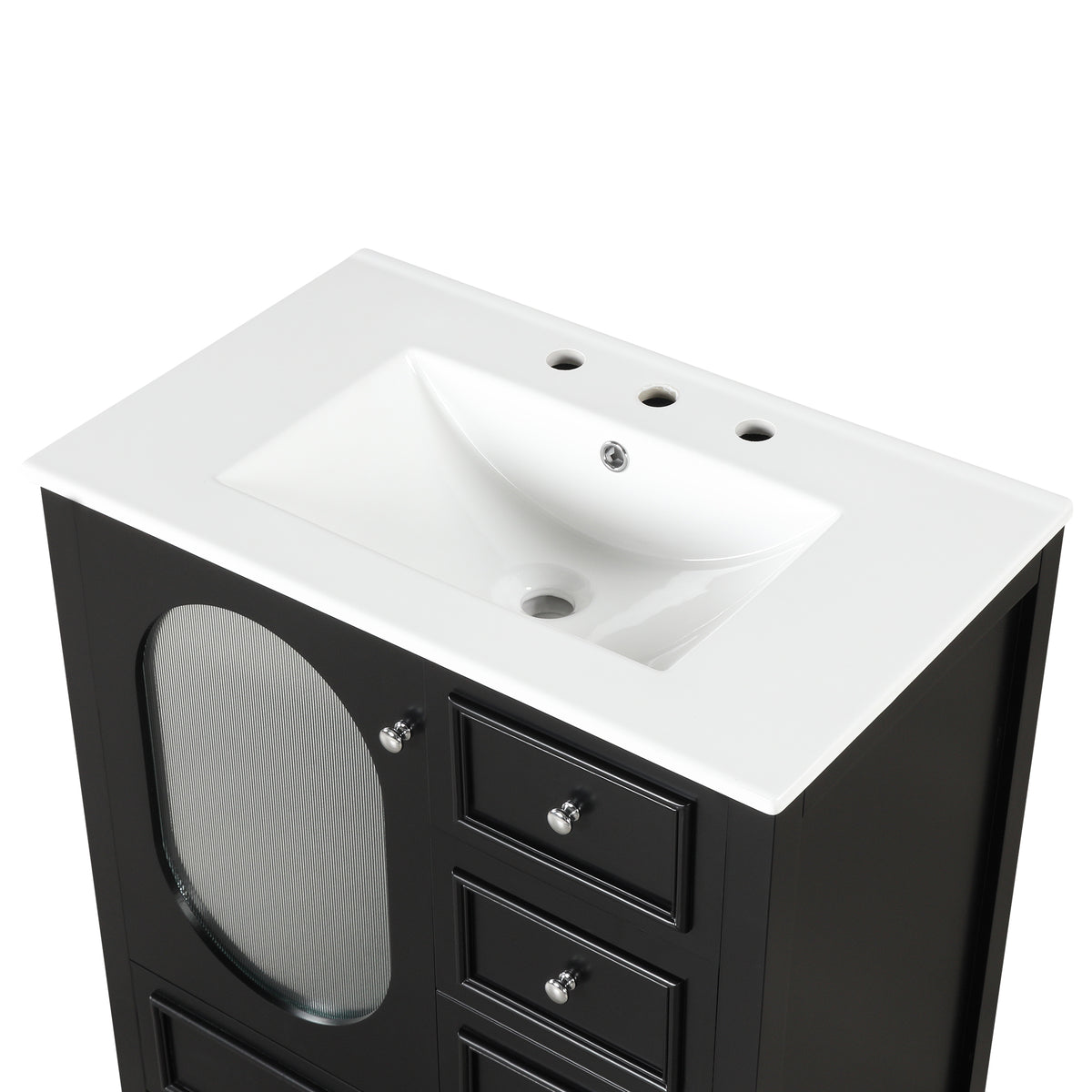 Giotto Three-Drawer Bathroom Vanity with Sink, Black, 30 in