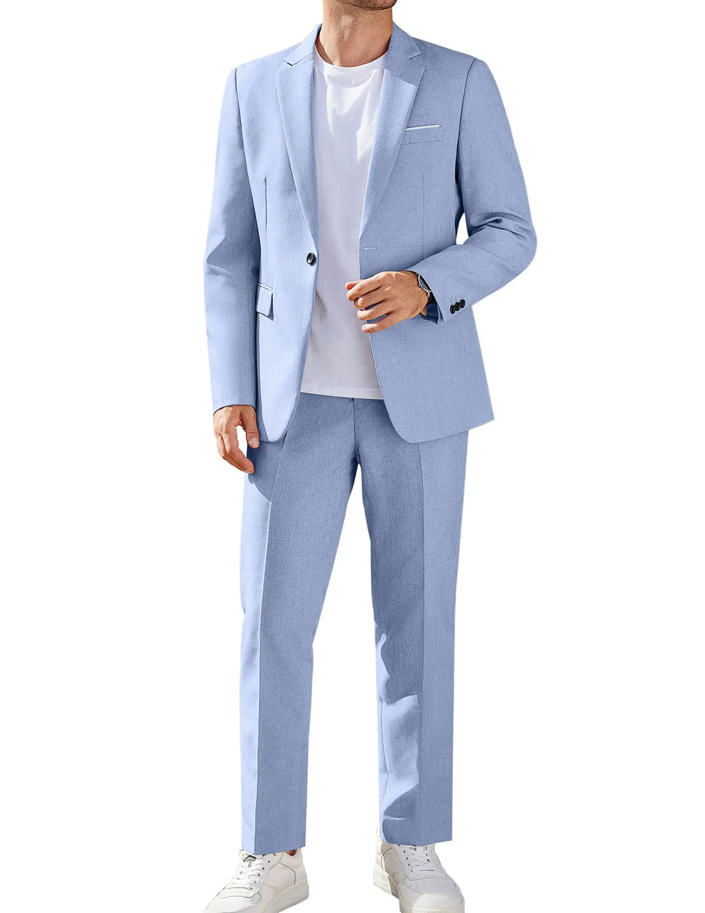 COOFANDY Men Suits Classic Fit 2 Piece Suit Set One Button Casual Blazer Wedding Bussiness Suit Separates Light Blue 3X-Large