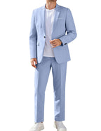 COOFANDY Men Suits Classic Fit 2 Piece Suit Set One Button Casual Blazer Wedding Bussiness Suit Separates Light Blue 3X-Large