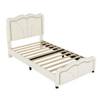 Twin Size Upholstered Platform Bed with Curved Adjustable Headboard and LED Lights, White, Pine Wood MDF PU - Eloy Royal