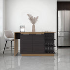 Dwight Kitchen Bar Counter with Shelves and Cabinets, Black Wengue / Natural Oak