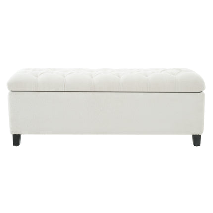 Ottoman Bench with Storage, White Boucle Surface, Rubber Wood Legs, 300 lbs Capacity