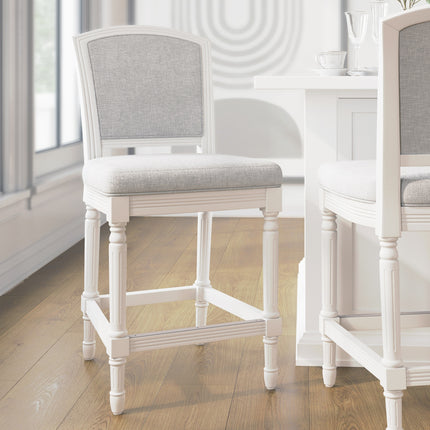 26' White Counter-Height Bar Stool with Gray Upholstered Seat and Back, 1PC