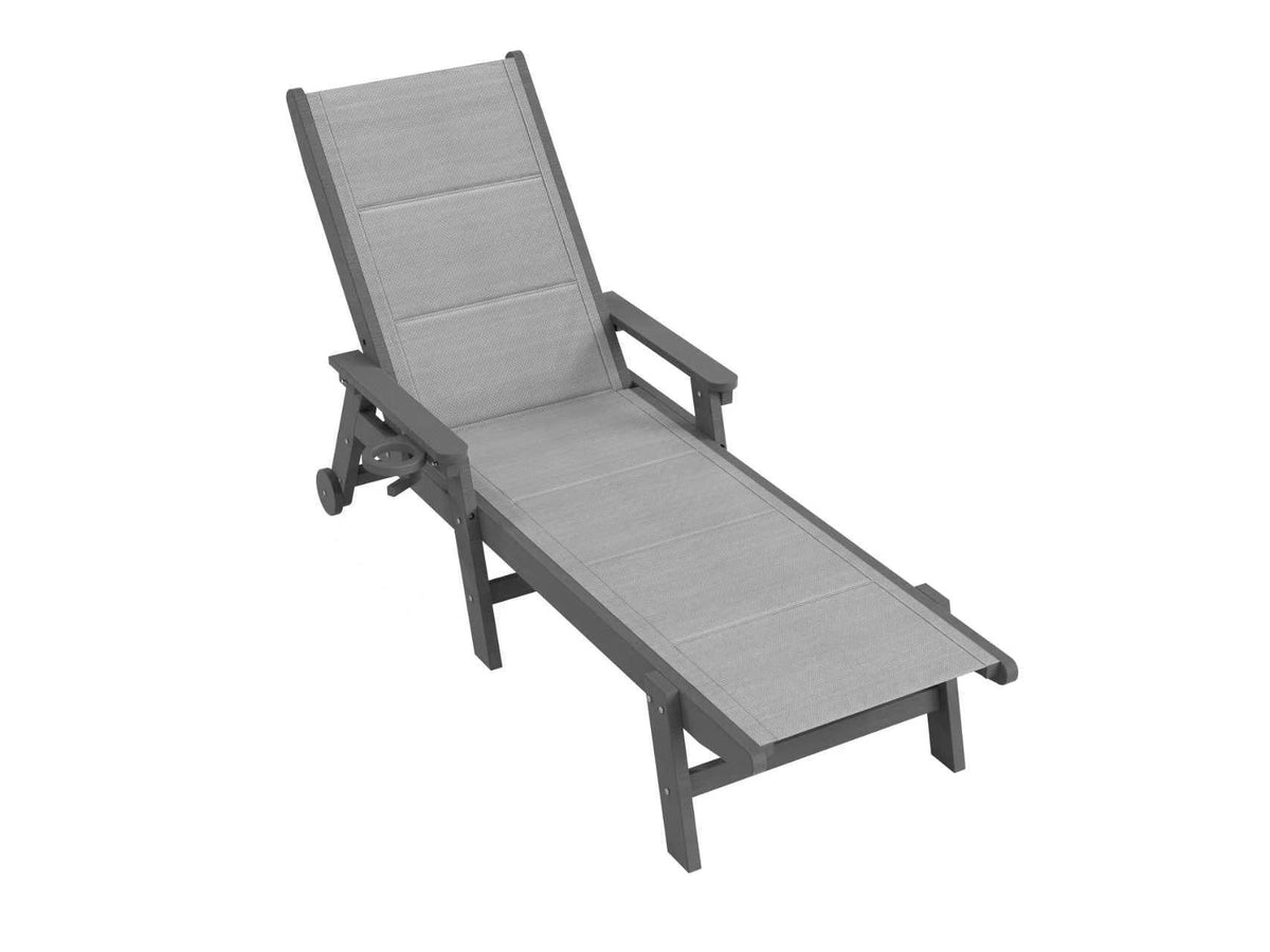 Outdoor Pool Lounge Chairs Set of 2, HDPE Patio Lounge Chair with Wheels, Double-Layer Fabric Chaise Lounge Chair for Pool, Sunbathing Tanning, Lawn, Grey