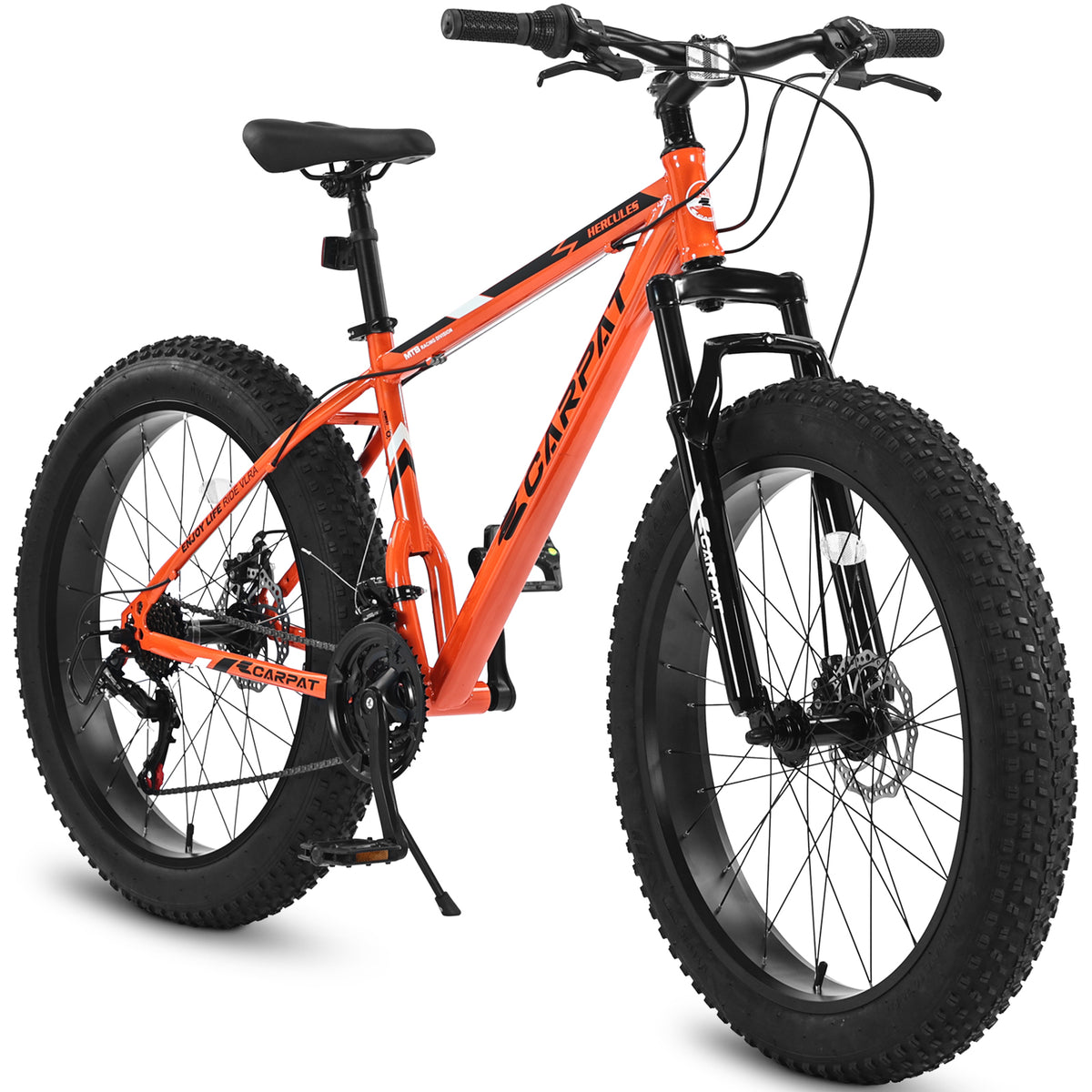 S26109 26 Inch Fat Tire Bike Adult/Youth Full Shimano 21 Speed Mountain Bike, Dual Disc Brake, High-Carbon Steel Frame, Front Suspension, Mountain Trail Bike, Urban Commuter City Bicycle