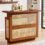 47.24 Inches Farmhouse Caramel Brown Rattan Home Bar Unit, 4-Tier Liquor Cabinet with Stemware Racks for Living room