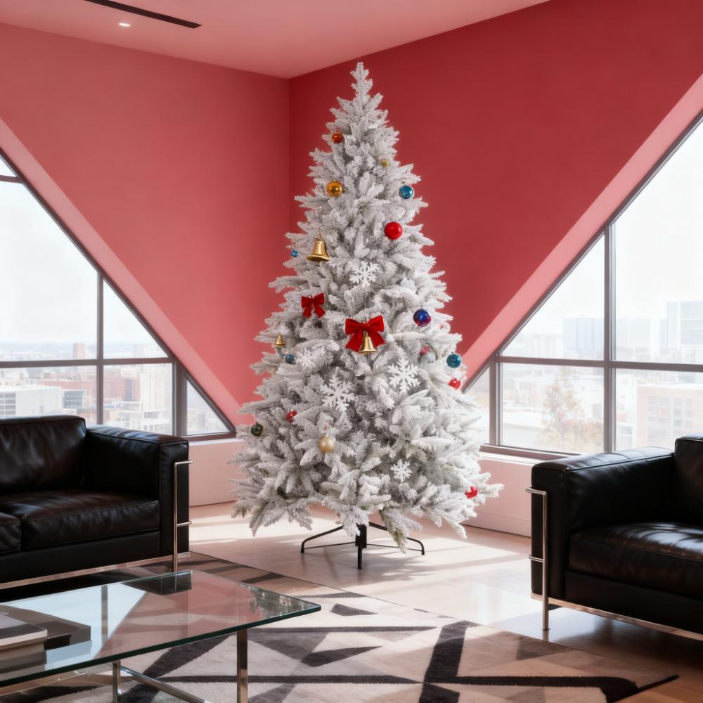 Festive Christmas Decor Artificial Flocked Christmas Tree with Snow Tips,Hinged Xmas Tree