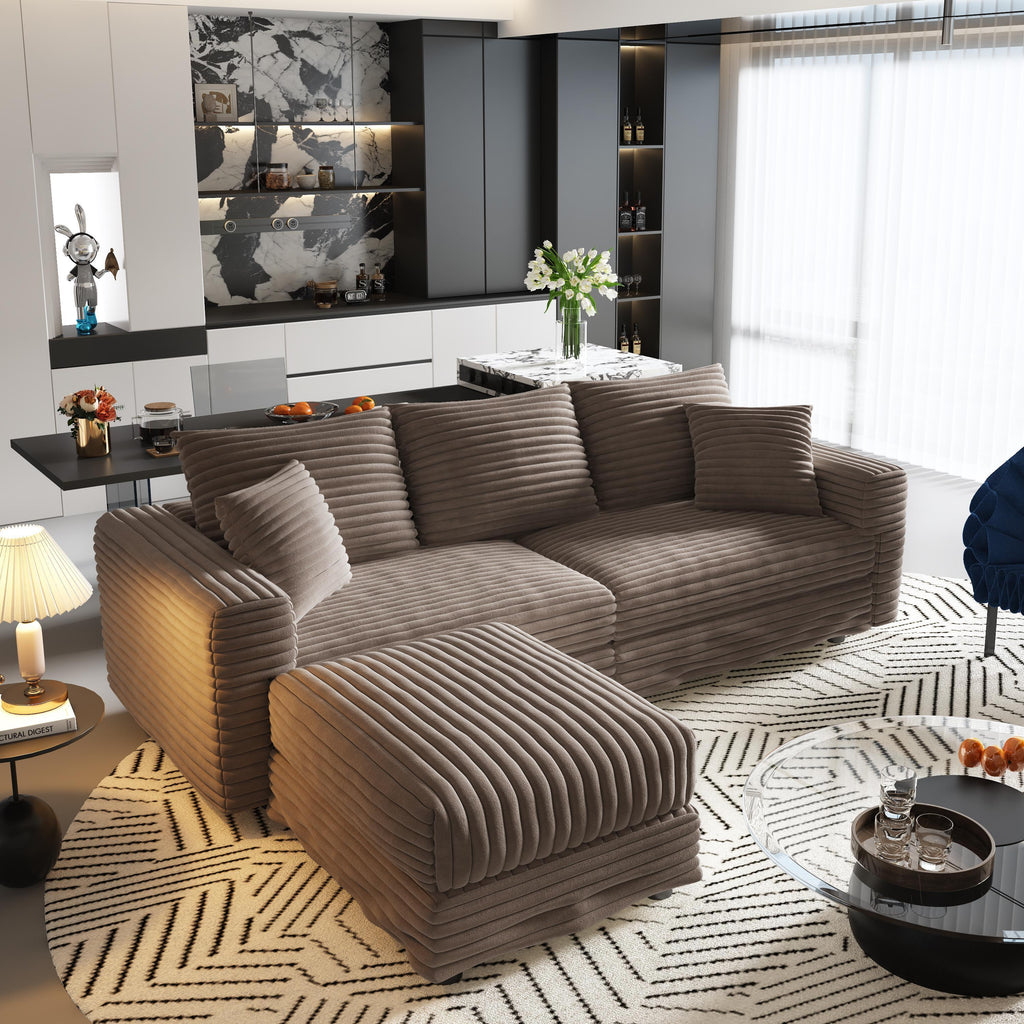 82.7 'Plush Corduroy 3-Seat Sofa,Modern Comfy Upholstered Sofa Cloud Couch,Deep Seat Couches with Soft Pillows and 1 Ottomans,Convertible Sofa Lounge Chair,Camel - Eloy Royal