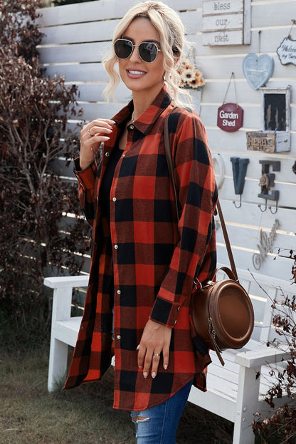 Wholesale Brown & Black Plaid Collared Botton Down Long Shirt Shacket - Eloy Royal