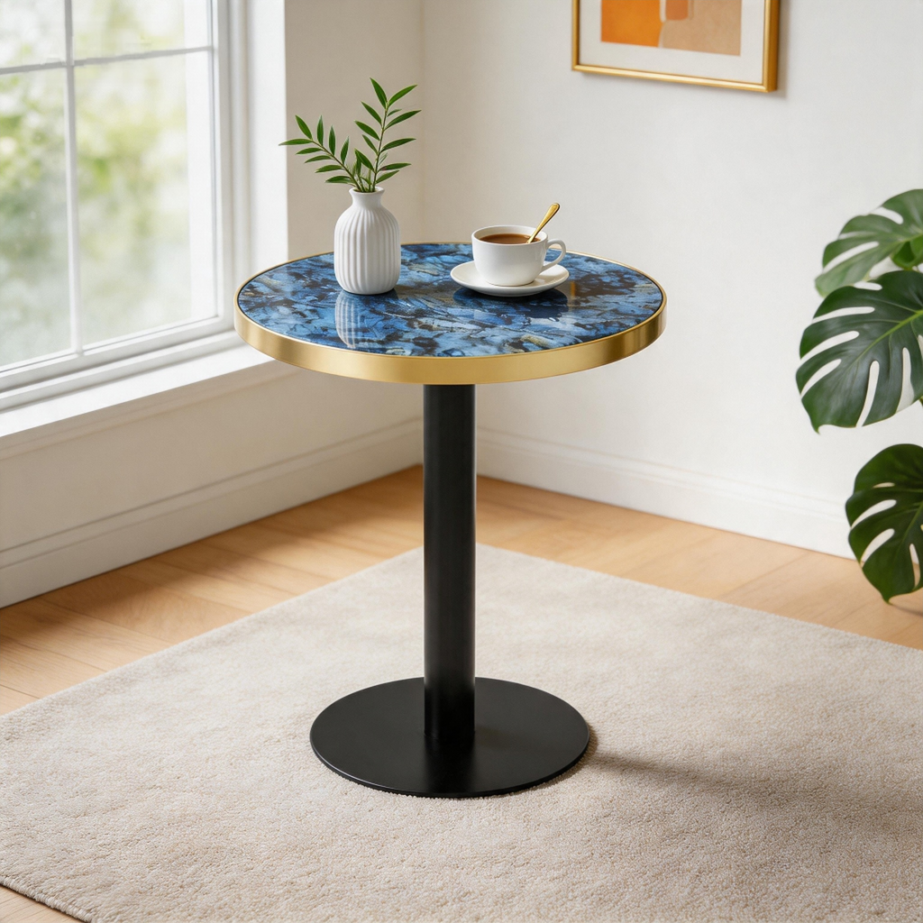 23.6' Round MDF sprayed with UV paint countertop, marble texture, stainless steel edging, metal table legs, modern light luxury edge/coffee table.W1151P445196