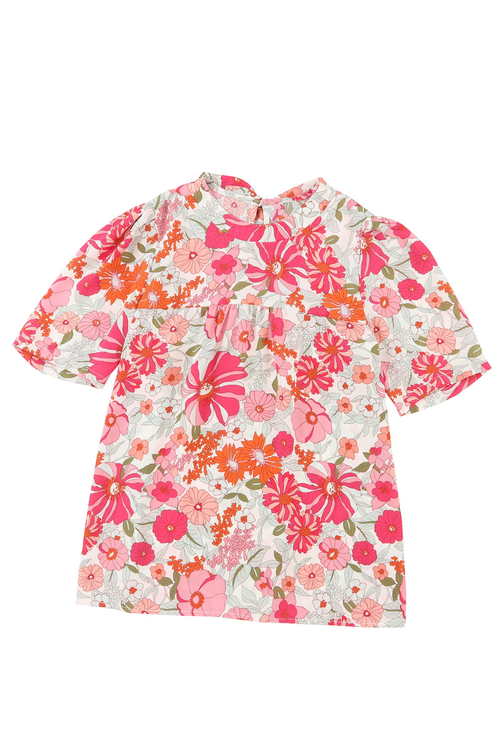 Purple Floral Print Crew Neck Short Sleeve Blouse - Eloy Royal