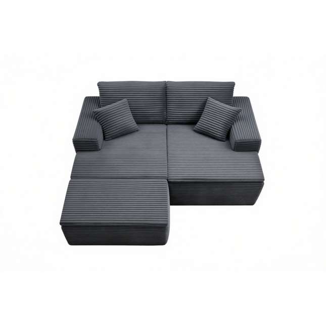 73.4' Modern Corduroy 2-Seater Recliner Sofa, Upholstered Lounge Sofa Bed with Seat Cushion&Ottoman