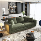 82.7 'Plush Corduroy 3-Seat Sofa,Modern Comfy Upholstered Sofa Cloud Couch,Deep Seat Couches with Soft Pillows and 3 Ottomans,Convertible Sofa Lounge Chair,Green - Eloy Royal