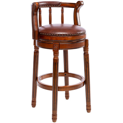 Cow top Leather Wooden Bar Stools, 360 Degree Swivel Bar Chair with Backs,Bar height Couner Height Barstools  for Home Kitchen Dining Room and Bar Room(Brown)