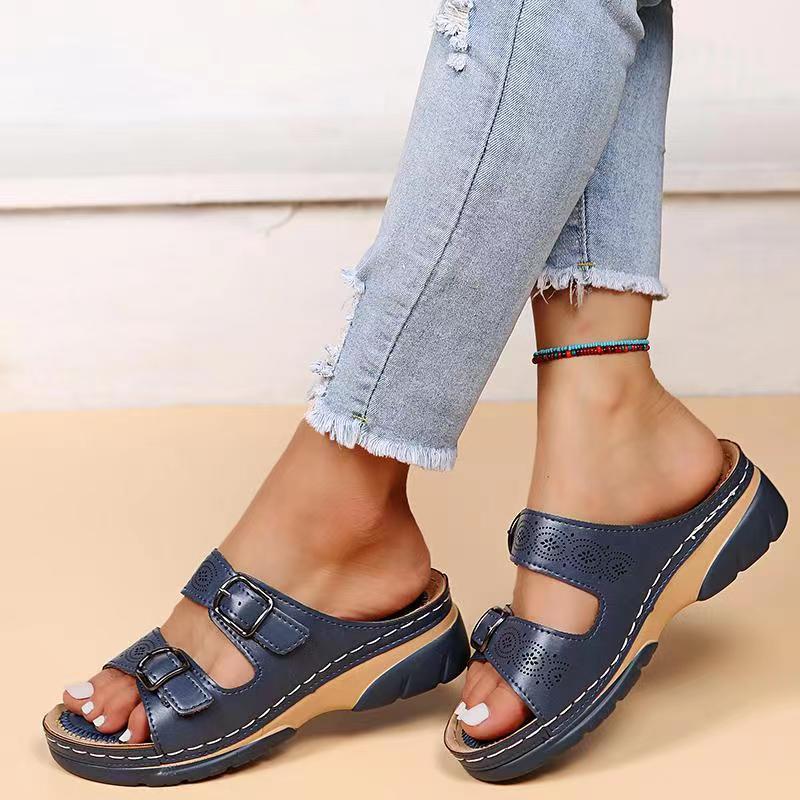 Double Buckle Slippers Women Flat Sandals Summer - Eloy Royal