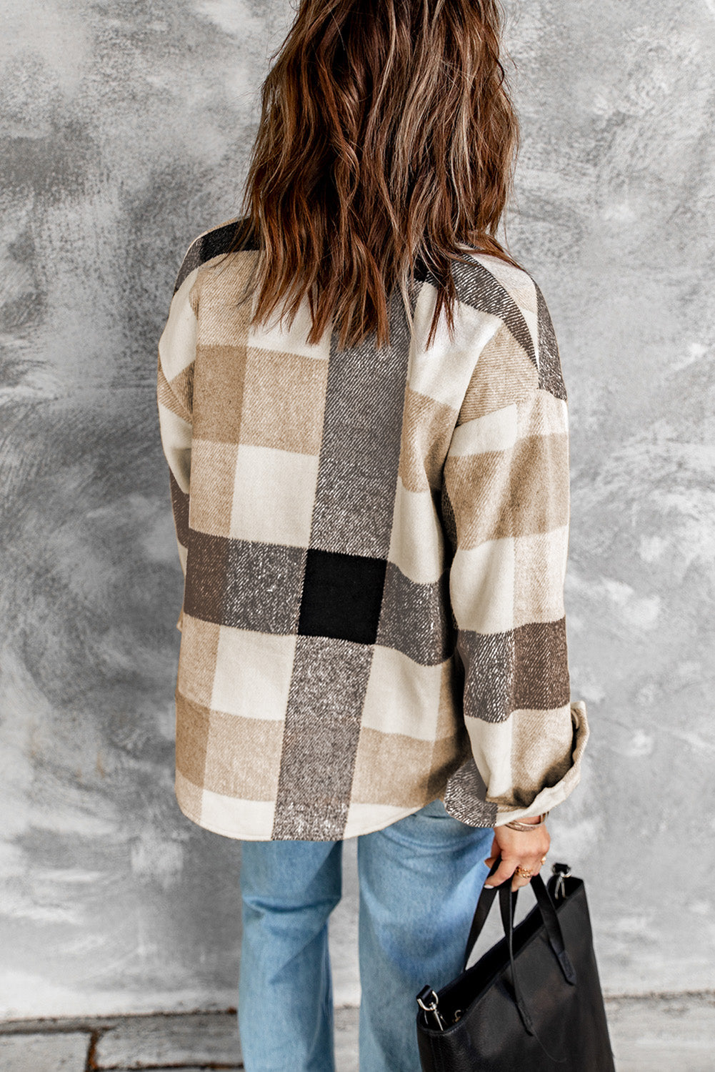 Grey Plaid Color Block Pockets Buttoned Shacket - Eloy Royal