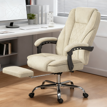 Heated Reclining Massage Office Chair with Adjustable Height and Footrest,Beige