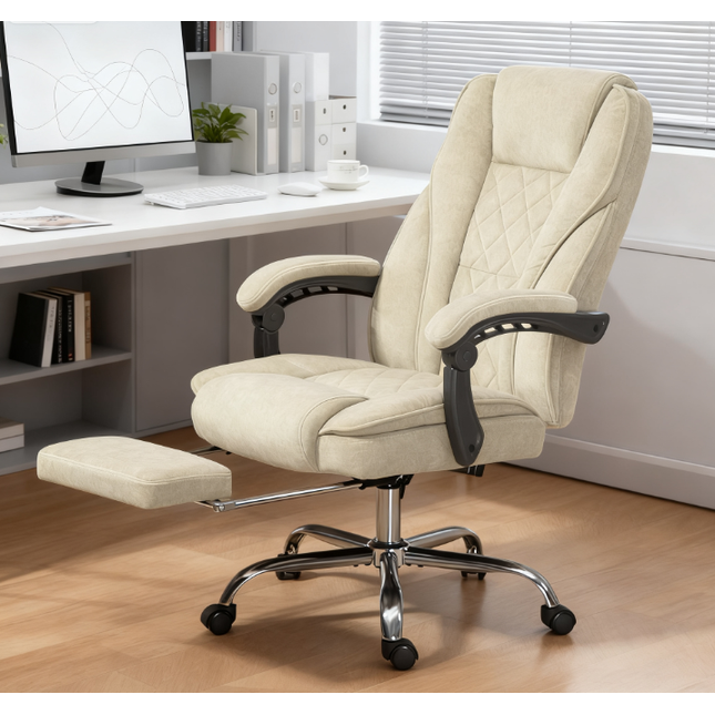 Heated Reclining Massage Office Chair with Adjustable Height and Footrest,Beige