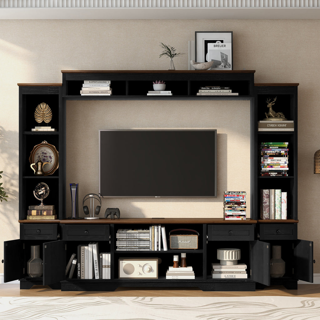U-Can 98.8' W Wall Unit Entertainment Center with Bookshelves for TVs up to 80', Modern TV Stand Media Console with Cabinets and Adjustable Shelves for Living Room