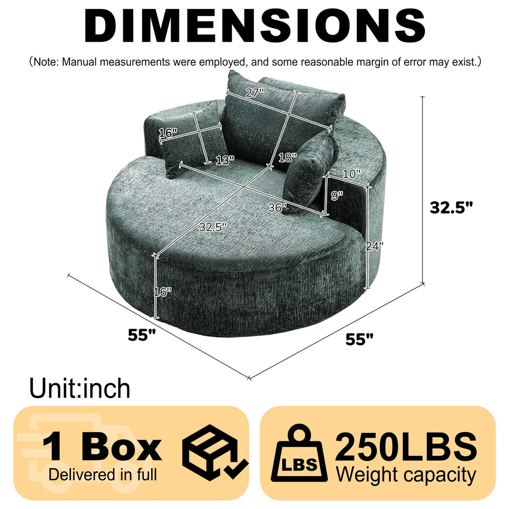 55'L Chenille Sponge single sofa,No Assembly Required,Fluffy Modern Sleeper Chair for Living room, Bedroom, Lounge and Projection Room(Not a swivel chair.) - Eloy Royal