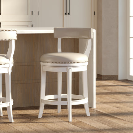 26' Counter-Height Bar Stool, White Wood with Gray Faux Leather Seat and Back, 1PC
