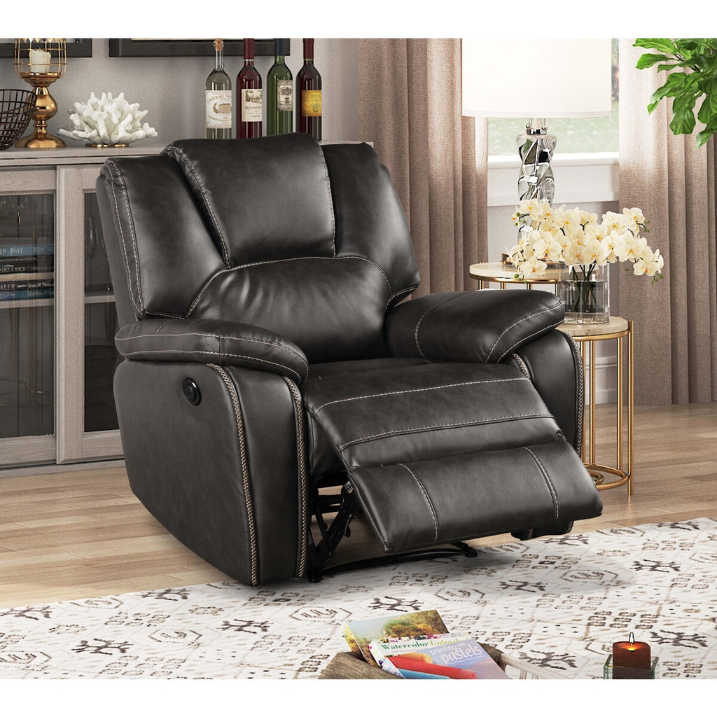 Gray Breathable Air Leather Power Recliner with USB, Plush Pillow Top Upholstered Armchair