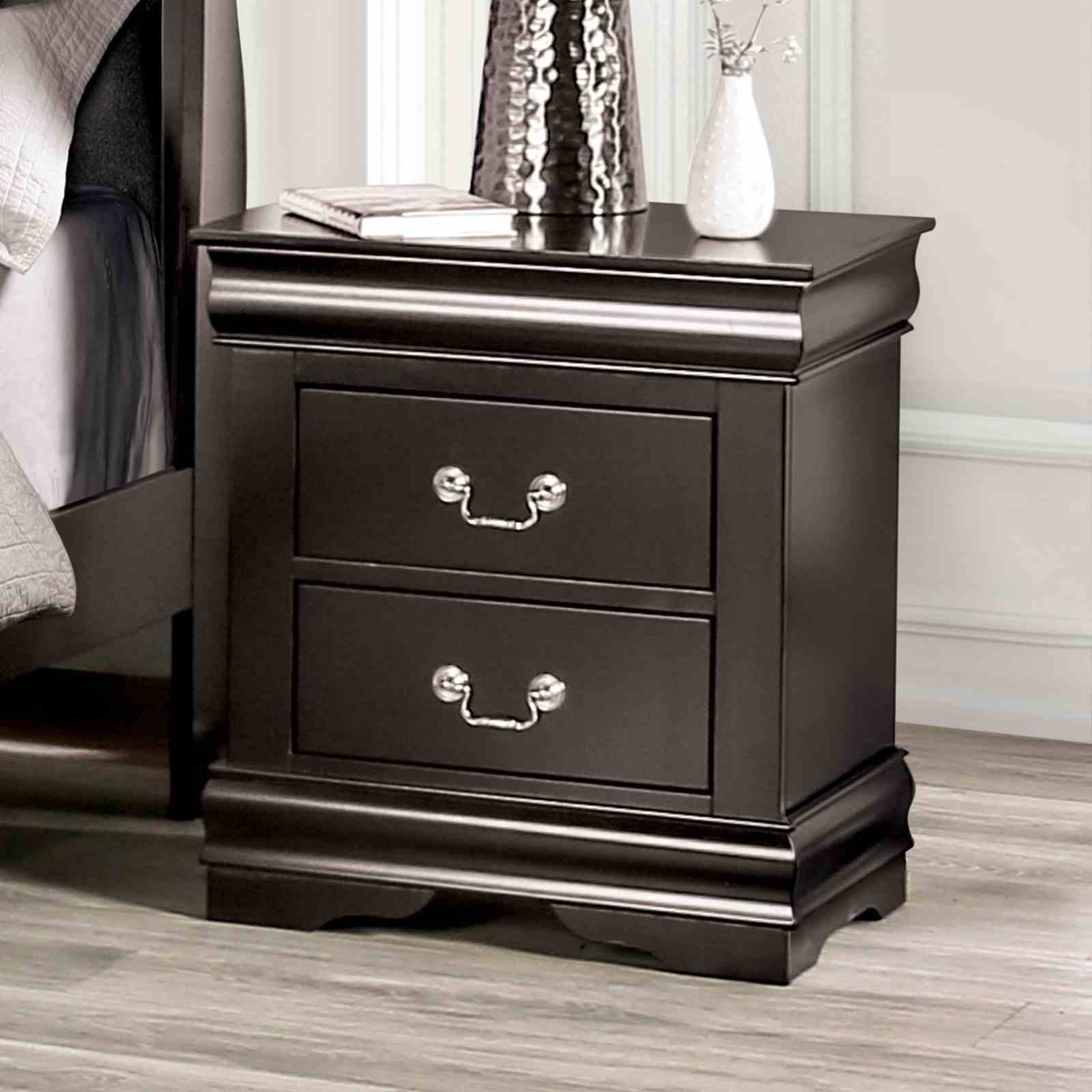 Transitional Style 1pc Nightstand Dust Proof Case English Dovetail Drawers Hanging Handles Bracket Feet Black Finish Bedroom Furniture