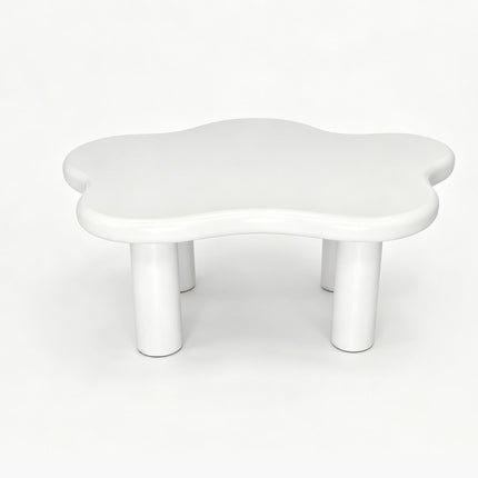 Cloud-Shaped Coffee Table with 4 Round Legs, White MDF Living Room Table, 40-Inch