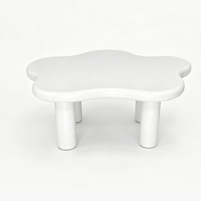 Cloud-Shaped Coffee Table with 4 Round Legs, White MDF Living Room Table, 40-Inch