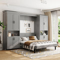 Queen Murphy Bed with Dual Sliding Storage Cabinets, Hidden Wall Bed Design, Dual 6-Tier Side Shelves, Large-Capacity Space-Saving Wall Bed System for Modern Homes & Multifunctional Rooms-Gray