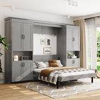 Queen Murphy Bed with Dual Sliding Storage Cabinets, Hidden Wall Bed Design, Dual 6-Tier Side Shelves, Large-Capacity Space-Saving Wall Bed System for Modern Homes & Multifunctional Rooms-Gray