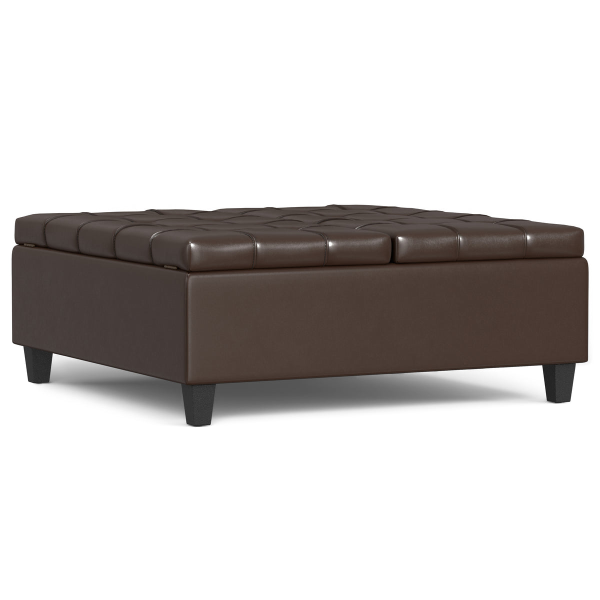 Harrison 40 inch Wide Large Square Coffee Table Storage Ottoman in Chocolate Brown Vegan Leather