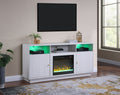 Ambrogio 70'W White Walnut Finish Fireplace TV Stand Console with Heater, LED Light, Cabinets, Shelves