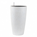 Faux Rattan Tall Planters Set with Water Level Monitor and Automatic Watering, White, Polypropylene, 22 Inch