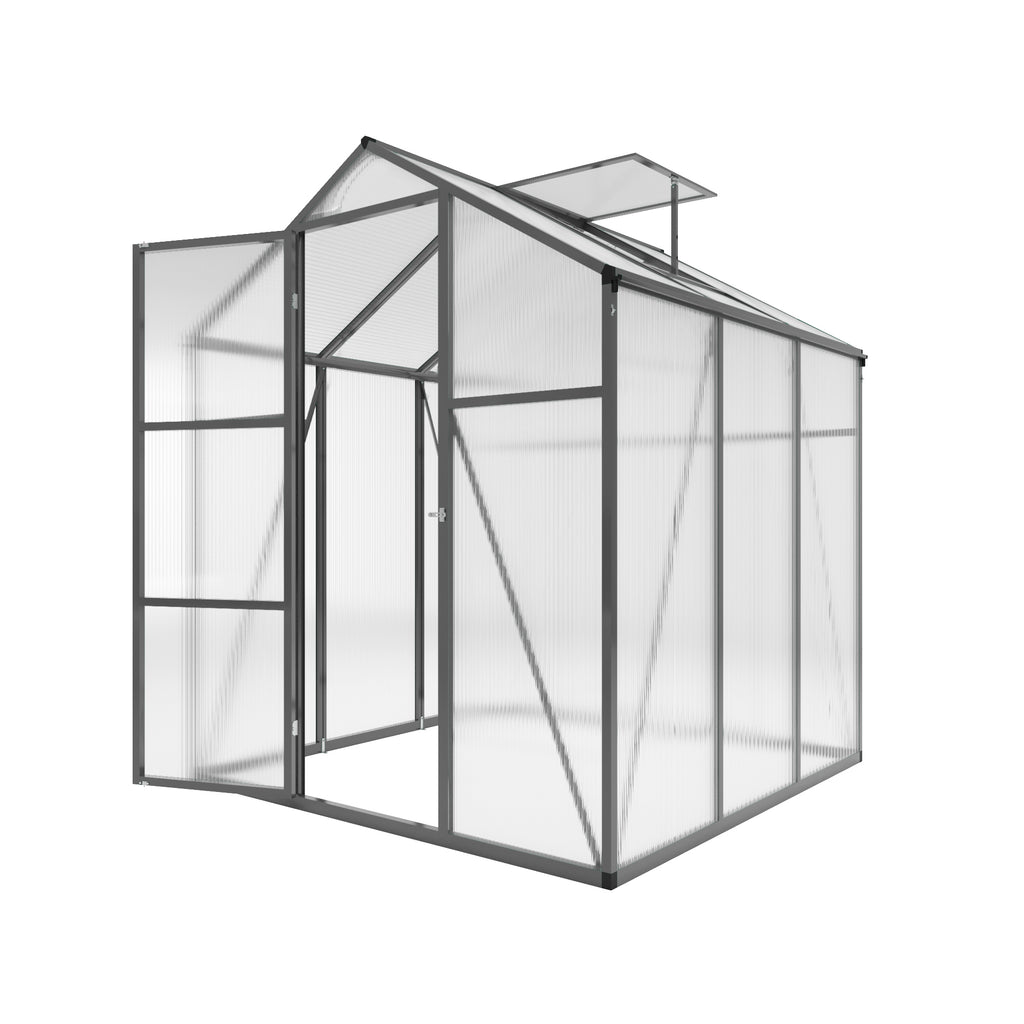 Gain Height Windproof Aluminum Greenhouse 6x6 FT Polycarbonate with Raised Base and Anchor, Black Aluminum Alloy Frame, All-Season Outdoor Garden House