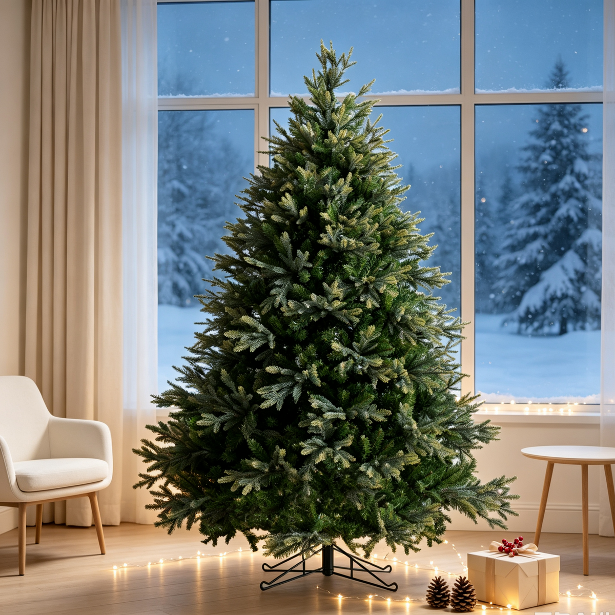 7 FT Realistic Green Fir PE/PVC Hybrid Christmas Tree, 55.11' Full Shape Artificial Xmas Tree with Metal Stand