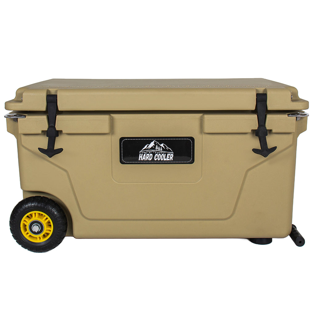 65 Quart Khaki Cooler, Ultra-Tough Hard Shell Ice Chest – Heavy-Duty Insulated Portable Cooler with 6-Day Ice Retention for Camping, Job Site, Tailgating, Beach & Fishing