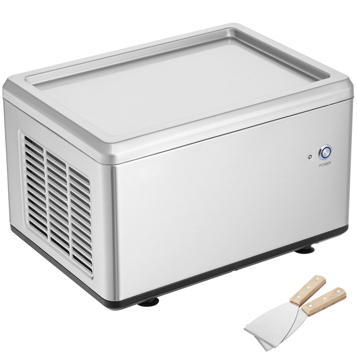 Fried Ice Cream Roll Machine, 12.6' x 8.5' Stir-Fried Ice Cream Pan, Stainless Steel Rolled Ice Cream Maker with Compressor and 2 Scrapers, for Making Ice Cream, Frozen Yogurt, Ice Cream Rolls